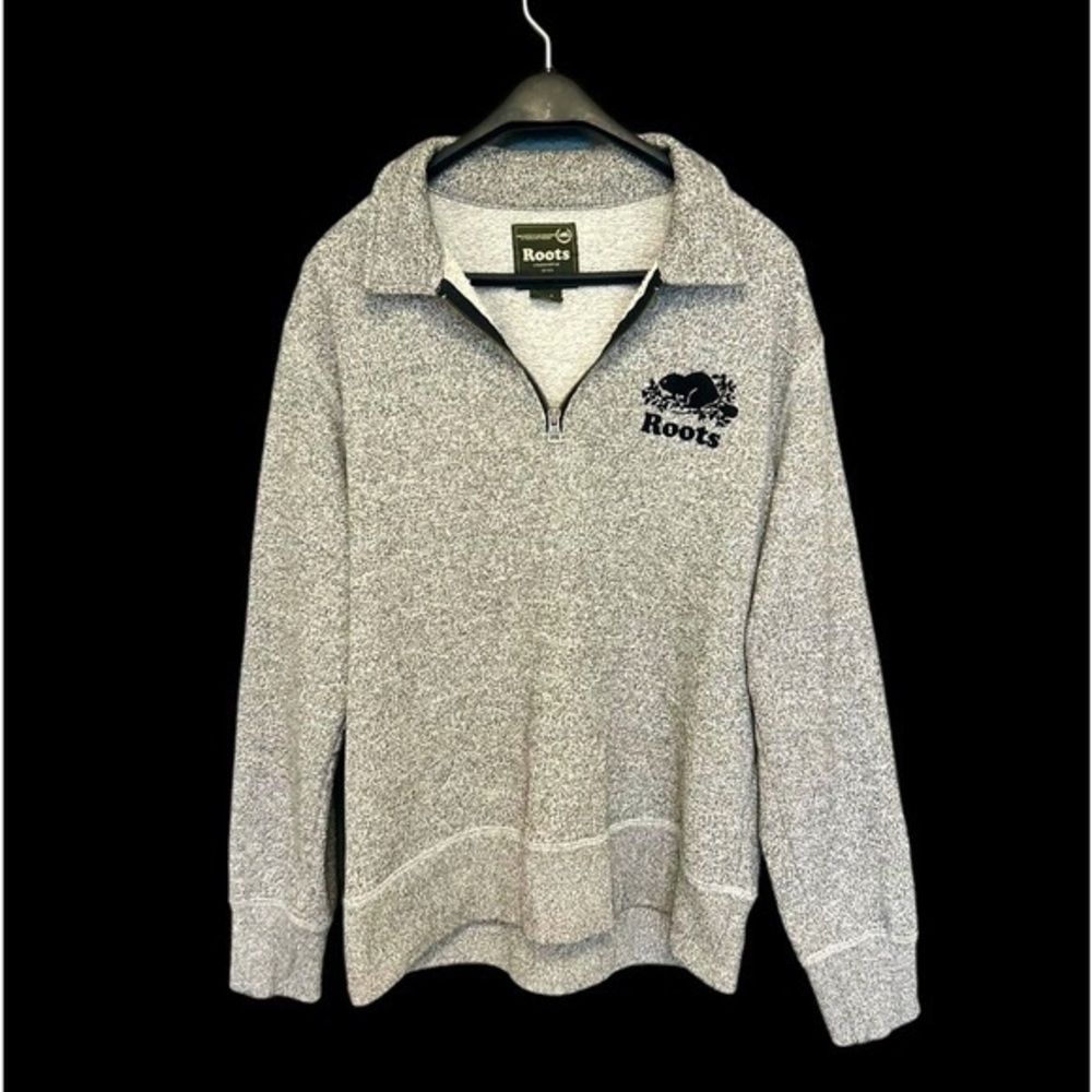 Roots Hoodie Sweatshirt Original Zip Up Black &  Grey Girls Large